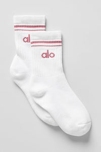 Unisex Half-Crew Throwback Sock - White/Pink Wild Rose